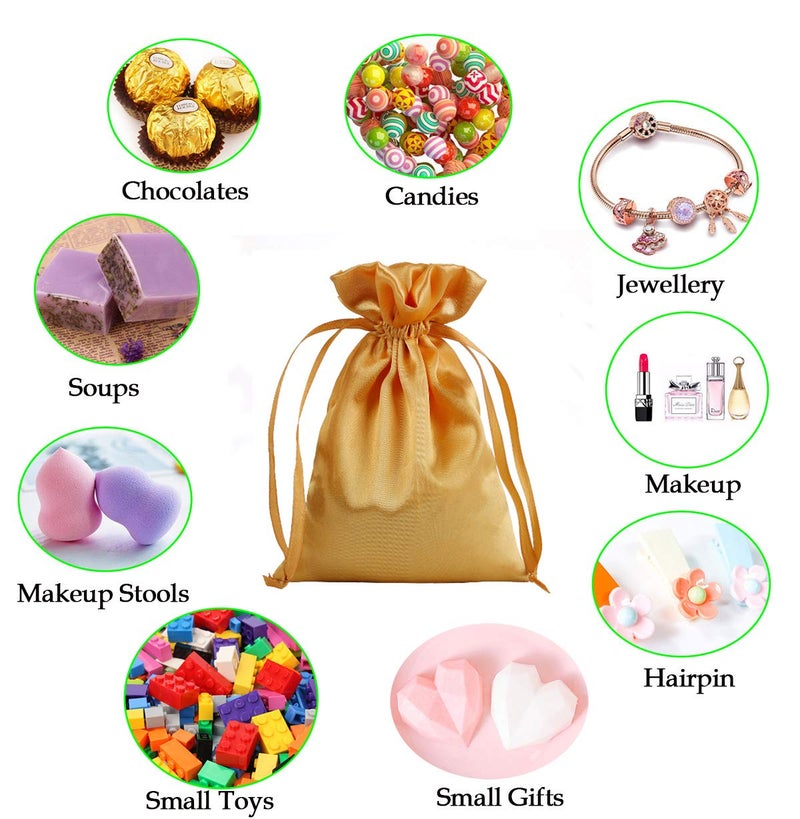Generic Brands AKLVBL 30 Pack 6 x 9.5 Inches Golden Satin Gift Bags, Jewelry Drawstring Pouch, Wedding Favor Bags, Baby Shower Bags, Silk Bag - Image 3